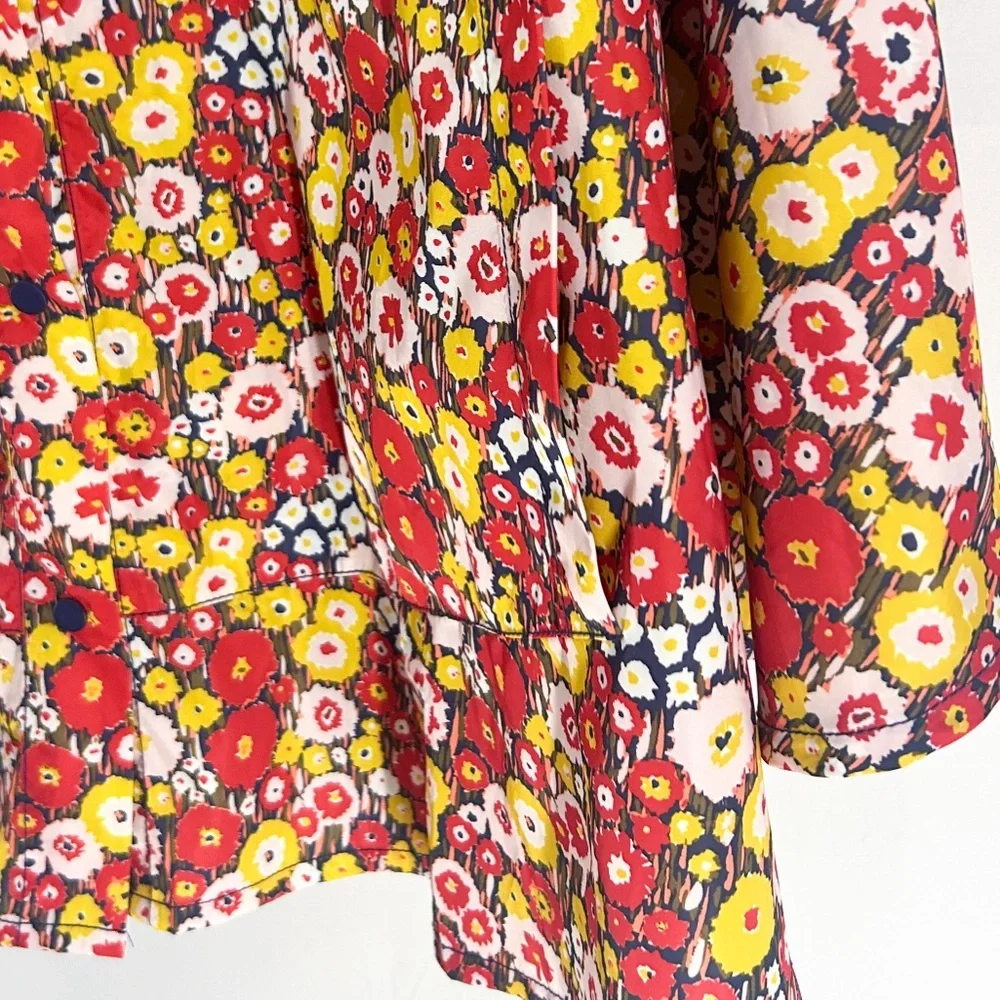Kate Spade Saturday Red Floral Hooded Waterproof Rain Poncho Jacket